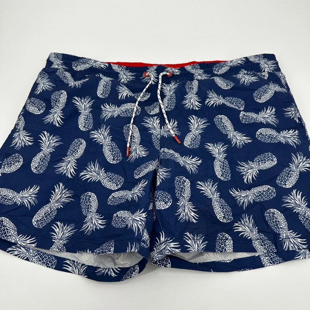 Express Mens Pineapple Print Swim Trunks Navy Size Medium Summer Board Shorts‎